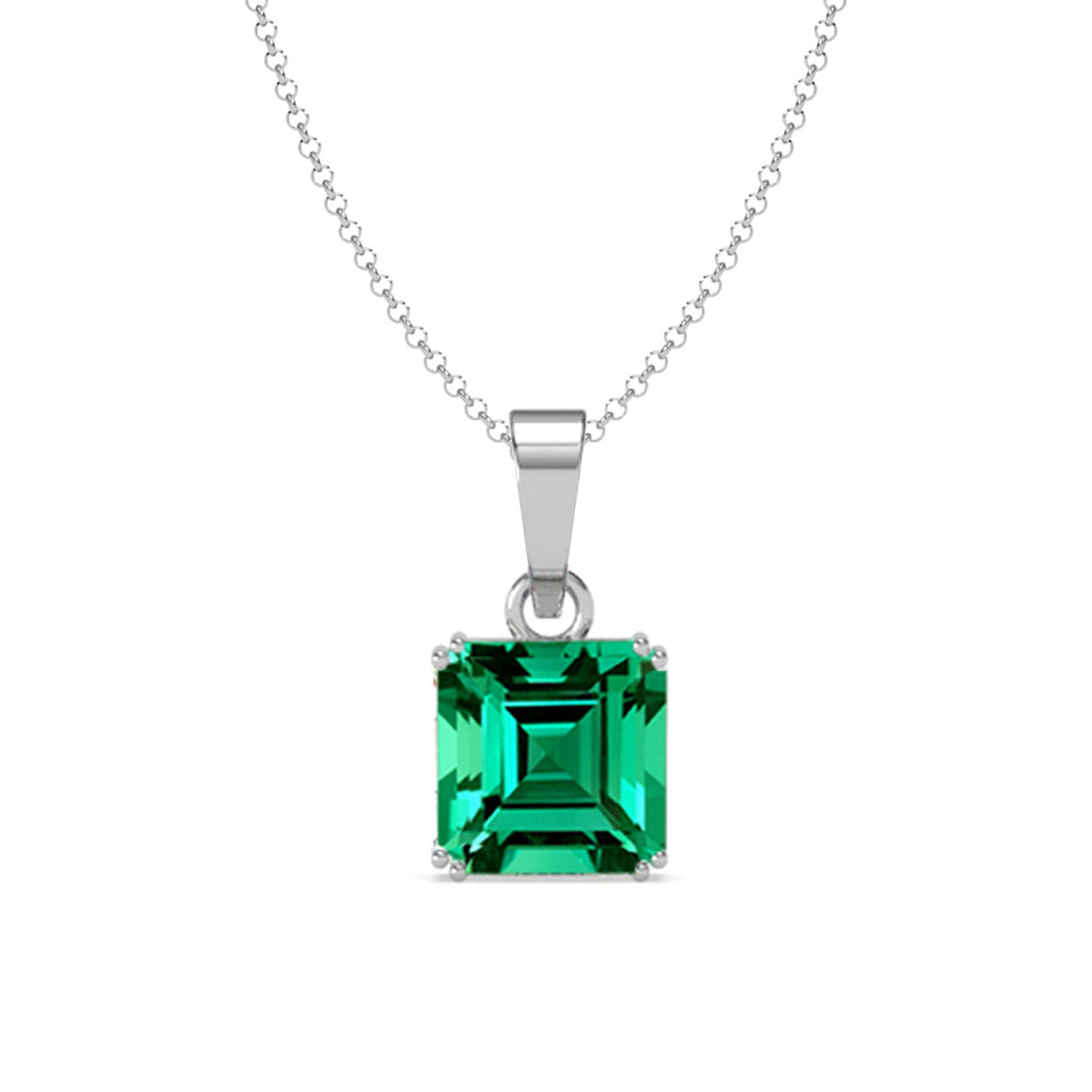 Silver Green Octagon Men Pendant Necklace with Chain or without Chain